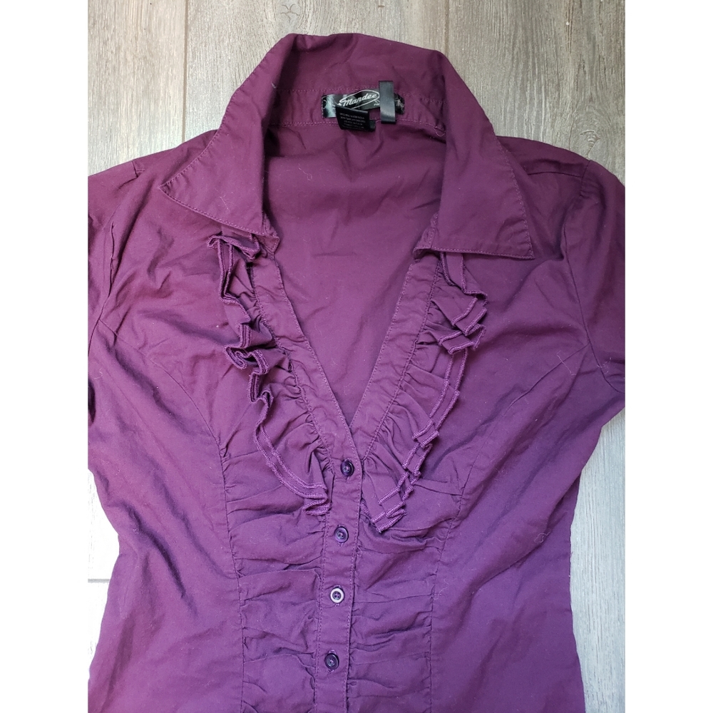 Mandee Roll Up Sleeve Ruffle Rouched Button Down - Picture 2 of 9